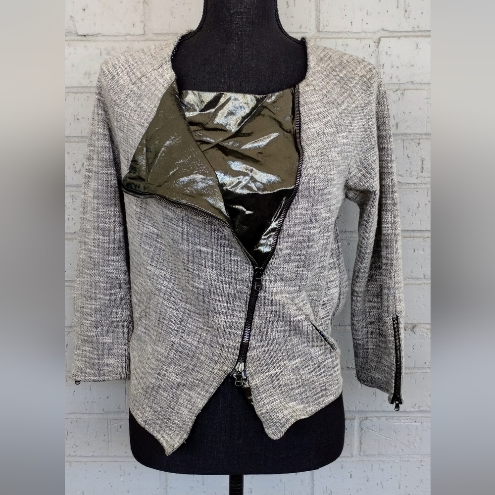 NWT SUNO Grey & Black Silk & Wool Designer Jacket Size XS